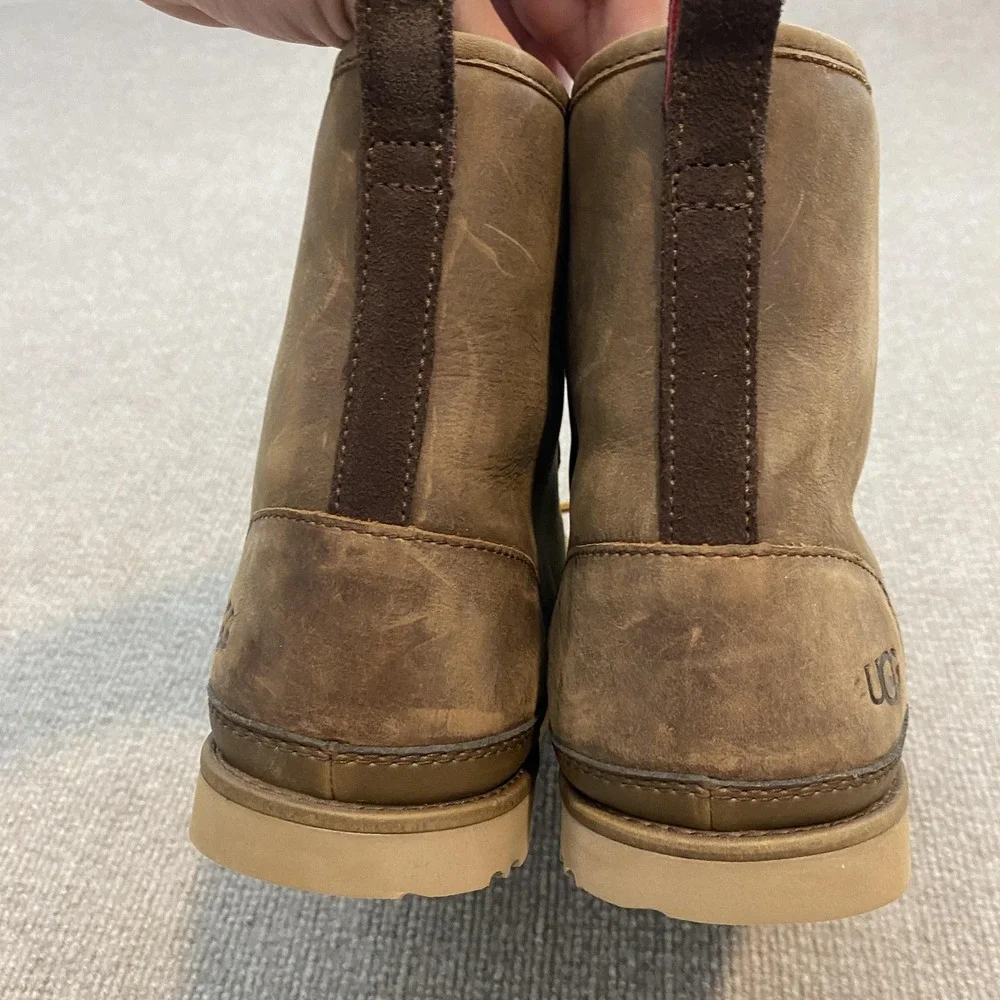 UGG Boots Mens Size 11 Brown Leather Waterproof Lined Ankle Snow Winter 1017238